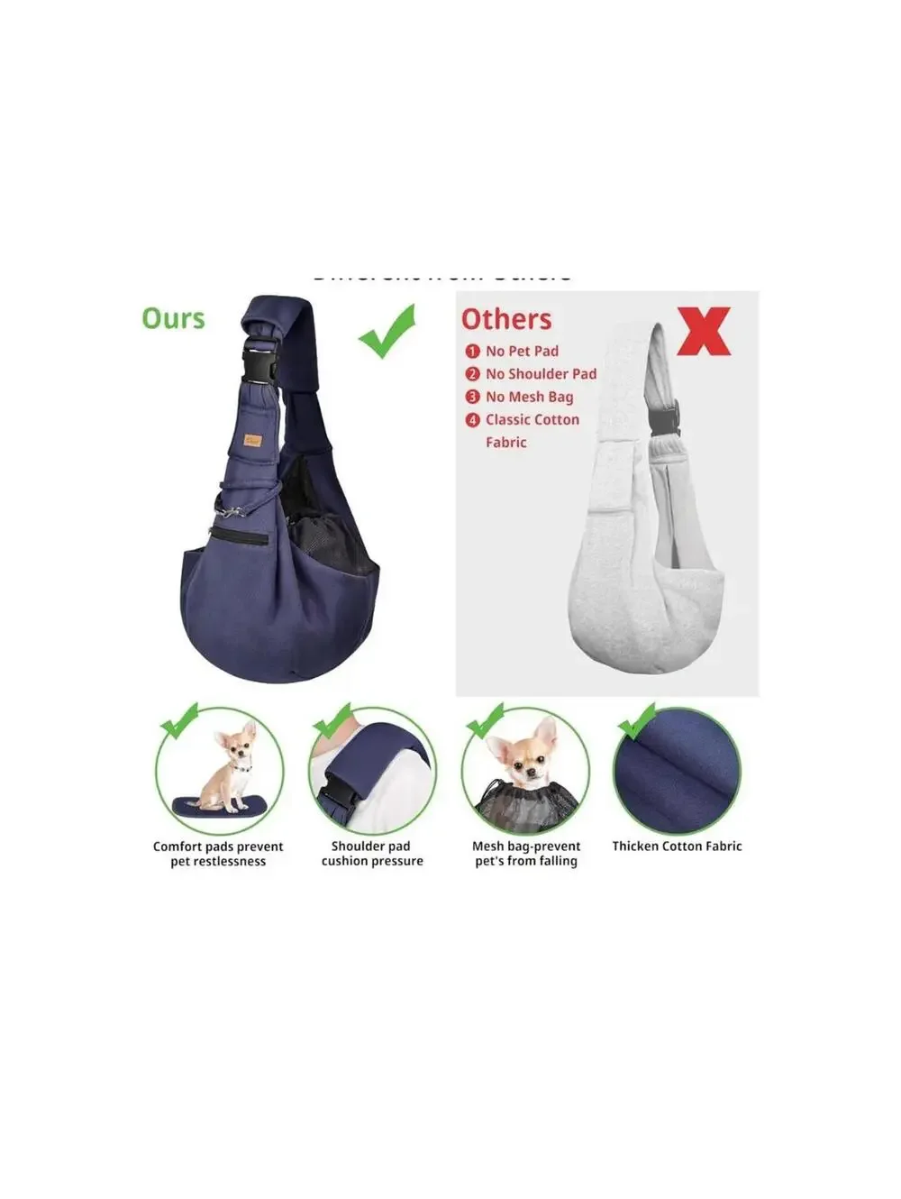 CUBY Dog and Cat Sling Carrier - Hands Free Reversible Pet Papoose Bag -